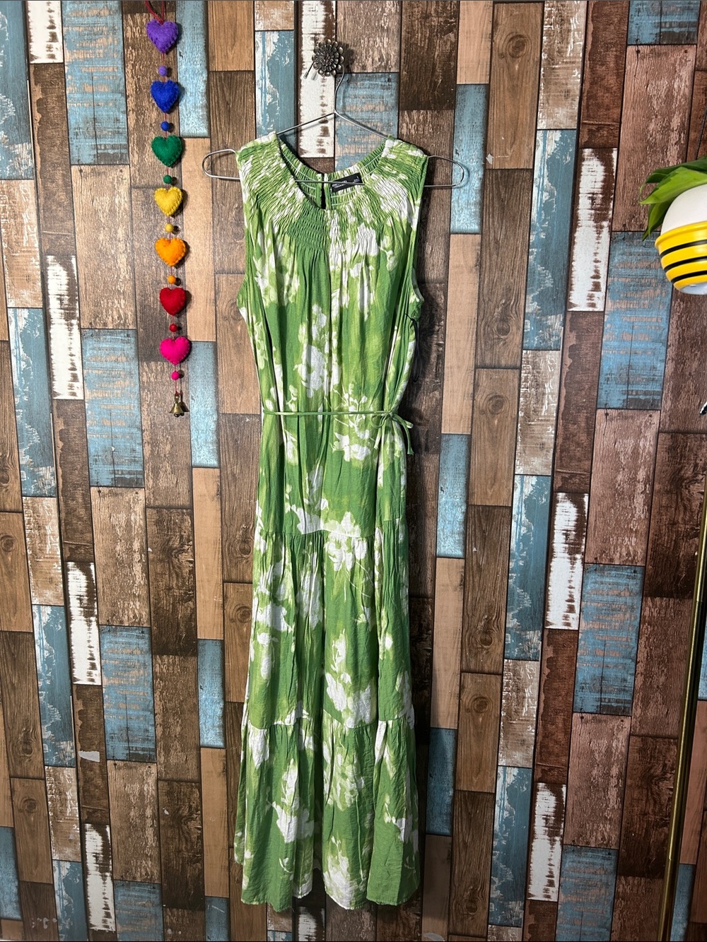 Simply Vera Vera Wang Green and White Floral Maxi Dress with Tie Waist